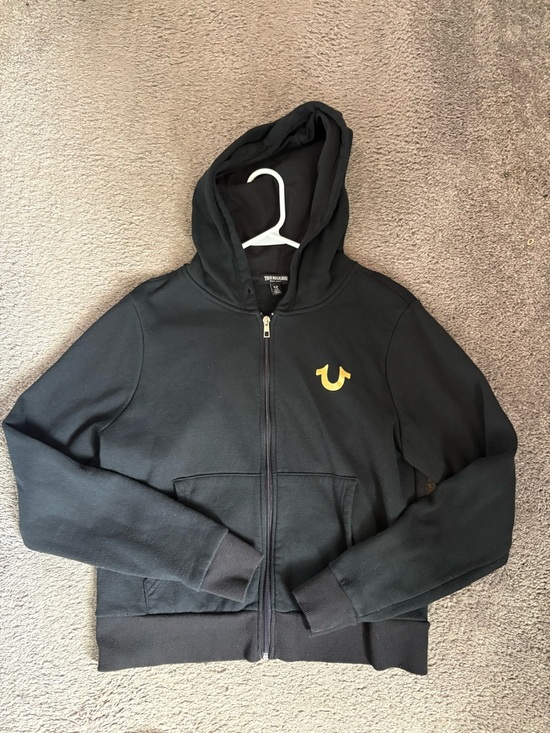 True Religion Jackets & Blazers - True Religion Black Zip Hoodie with Gold Logo